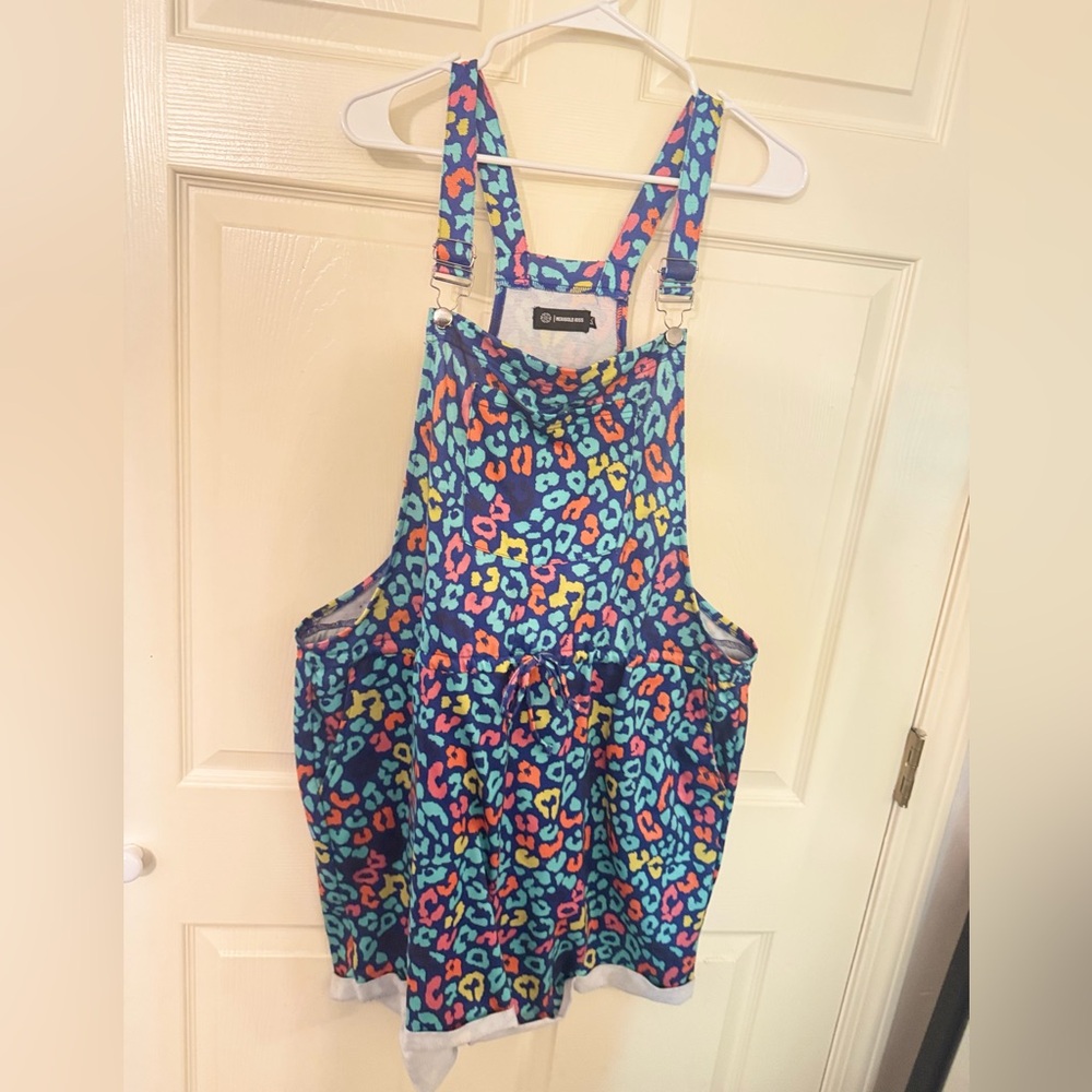 Marigold Kiss Blue Cheetah Cotton Overalls